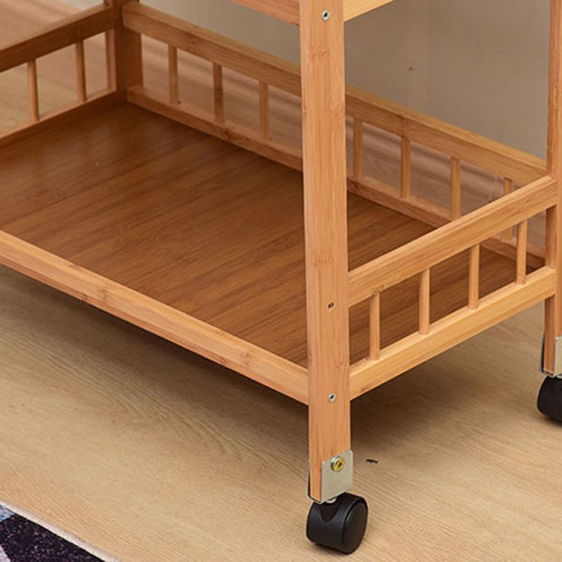 Rolling Kitchen Trolley Rectangular Bamboo Wooden Prep Table