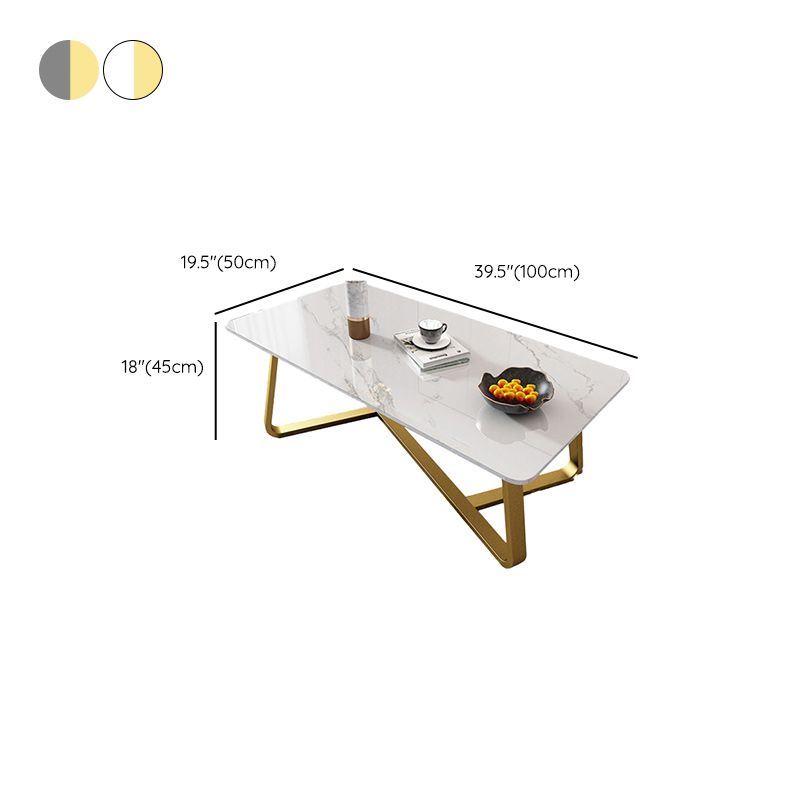 Glam Slate Coffee Table Rectangle Coffee Cocktail Table with Cross Legs