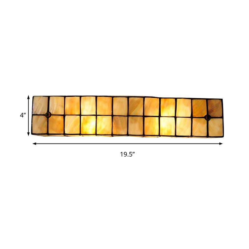 Tiffany Style Linear Wall Light with Square/Flower Pattern 2 Lights Shell Sconce Light in Beige for Living Room