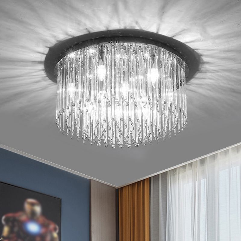 19.5"/23.5" W LED Bedroom Ceiling Fixture Minimalism Chrome Flushmount Lighting with Drum Strip Crystal Shade