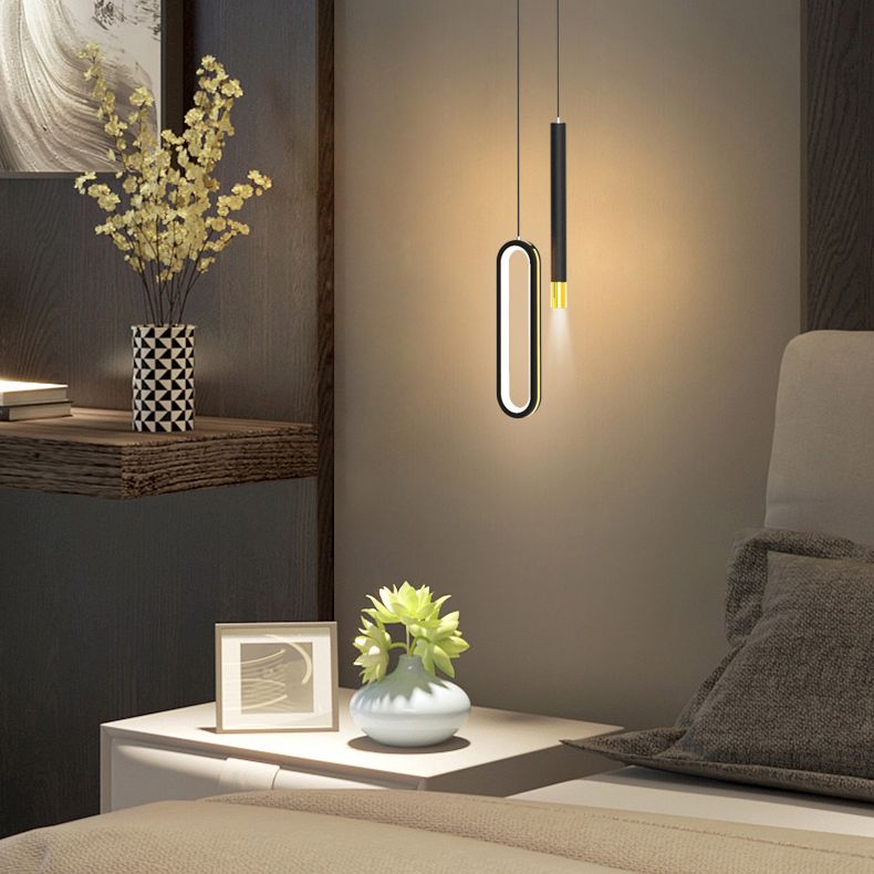 Moderne Röhre und ovales 14 -W -Anhänger helles Schlafzimmer Wohnzimmer Esszimmer LED schwarzer Aluminium Anhänger