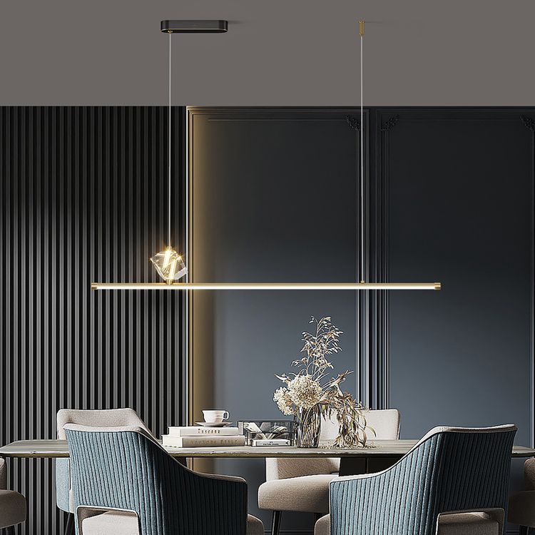 1 Leichte lineare Insel -Leuchten für zeitgenössische Kristallinselkronleuchter in Gold