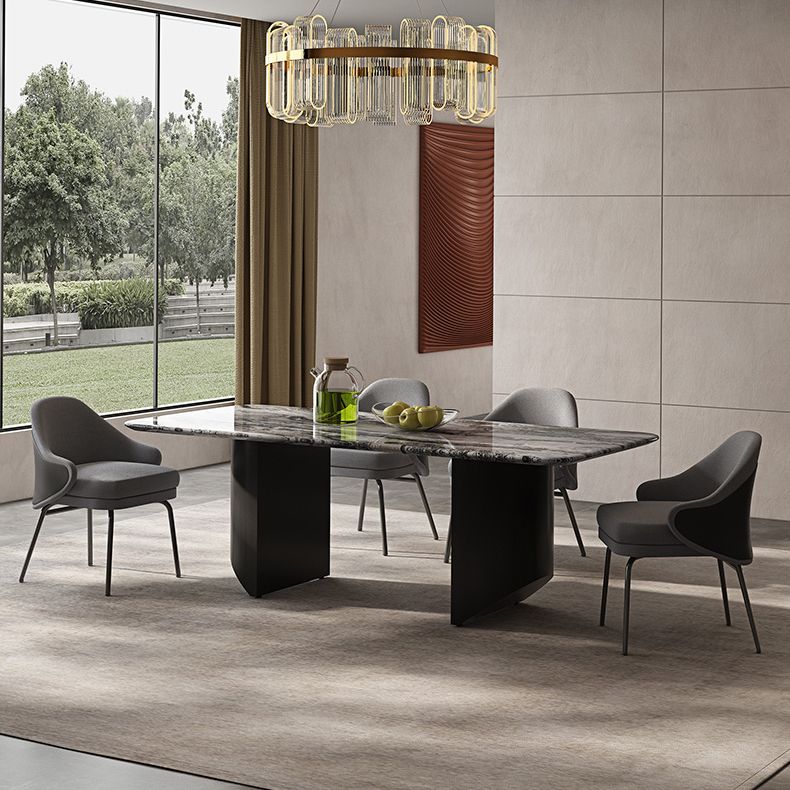 Simplicity Style Rectangle Marble Fixed Dinner Table with Double Pedestal
