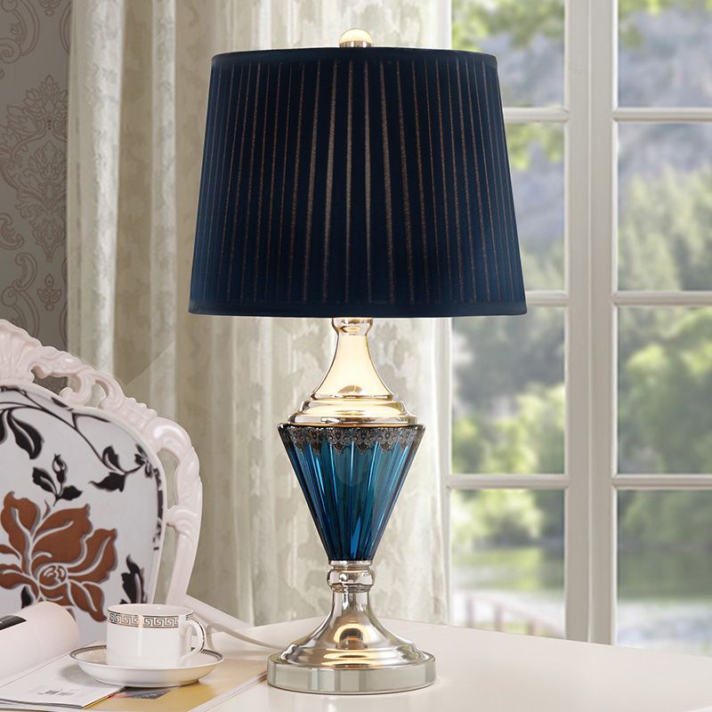 Zwarte vat schaduw nachttafel lamp vintage stijl geplooide stof 1 bol slaapkamer bureau licht