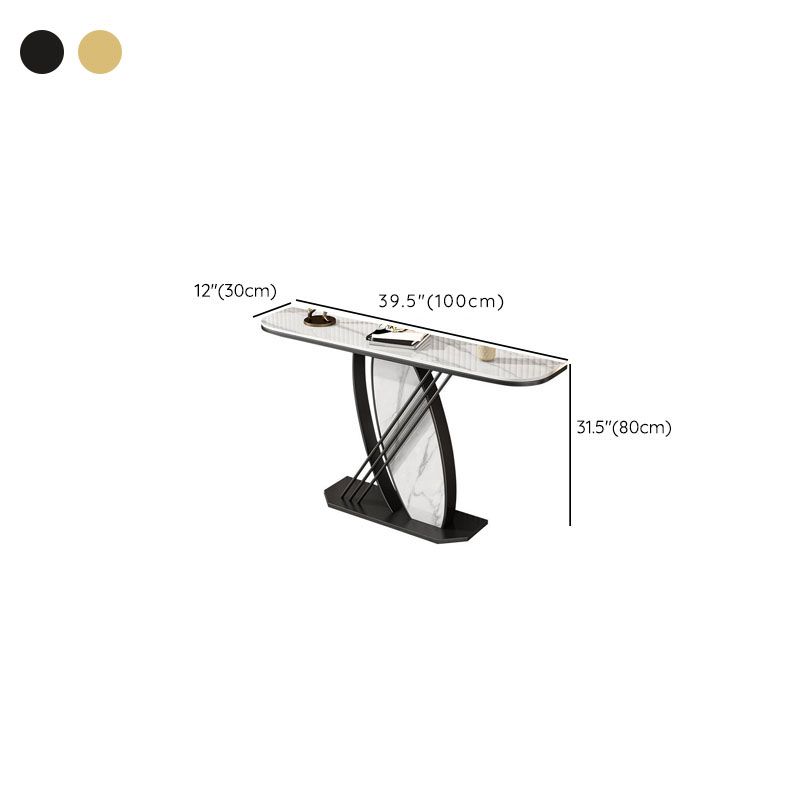 Glam Stone Iron Accent Table Half Moon Console Sofa Table for Hall
