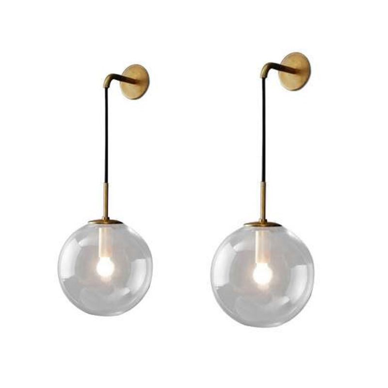 Postmodern Style Round Shade Wall Sconce Transparent Glass 1 Light Sconces for Bedroom