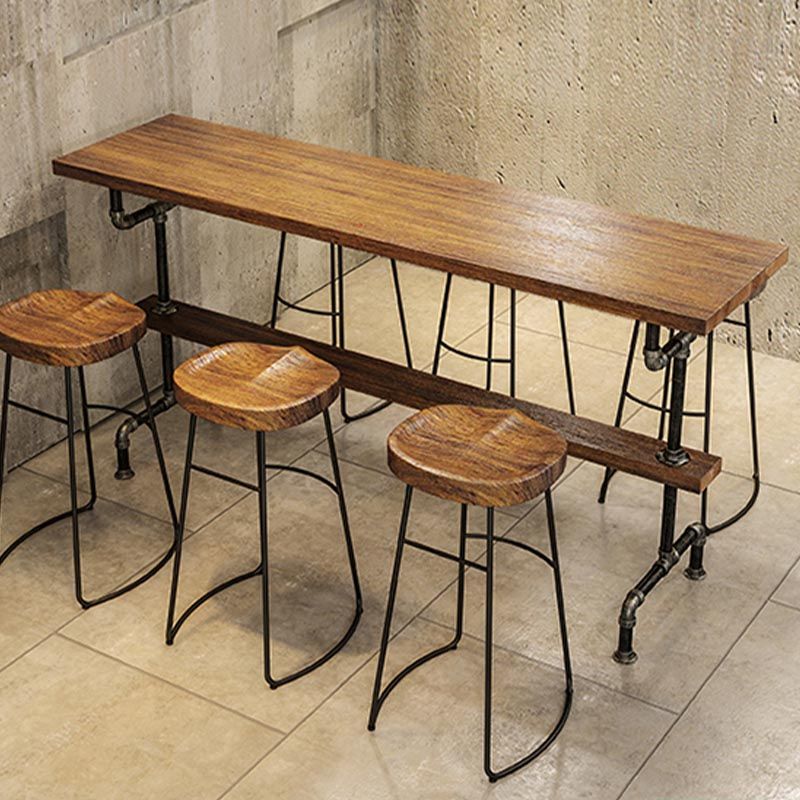 Rectangle Bar Dining Table Contemporary Bar Table with Black Trestle Base