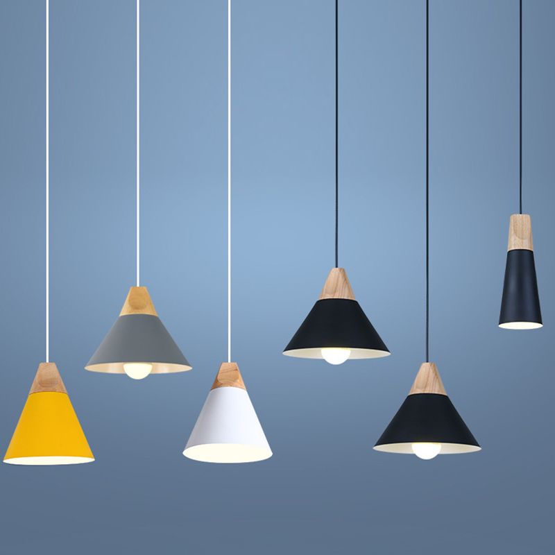 Polished Aluminum Macaroon Style Hanging Lamp 1-light Wooden Simplicity Lighting Fixture with 47" Adjustable Suspension Wire