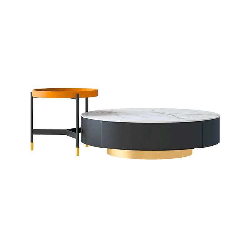 Metal Drum Coffee Table with Storage Round Cocktail Table in Black