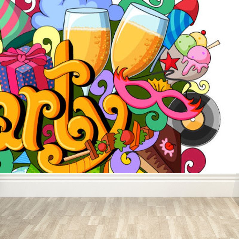 Bright Graffiti Graphic Mural Wallpaper Contemporary Non-Woven Wall Covering, Customised