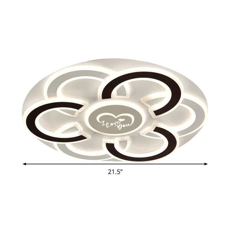 Black and White Floral LED Flush Mount Light Contemporary Metallic Close to Ceiling Lamp with Diffuser