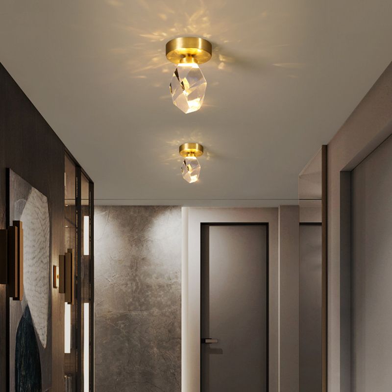 Geometric Shape Crystal Flush Light Modern 1 Light Flush Mount Ceiling Lights in Brass
