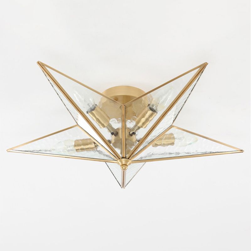 5 luces lámpara de montaje semi de montaje semi tradicional estrella de vidrio transparente de vidrio de techo de montaje de sembrado