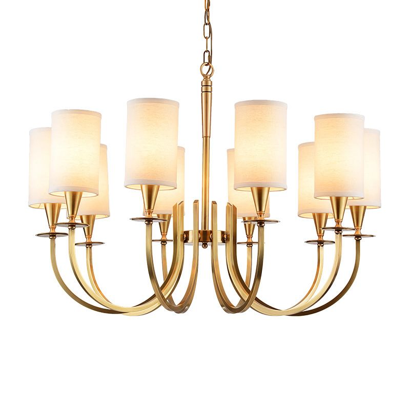 Cylinder Fabric Chandelier Light Minimalism Living Room Pendant Light Fixture in Brass
