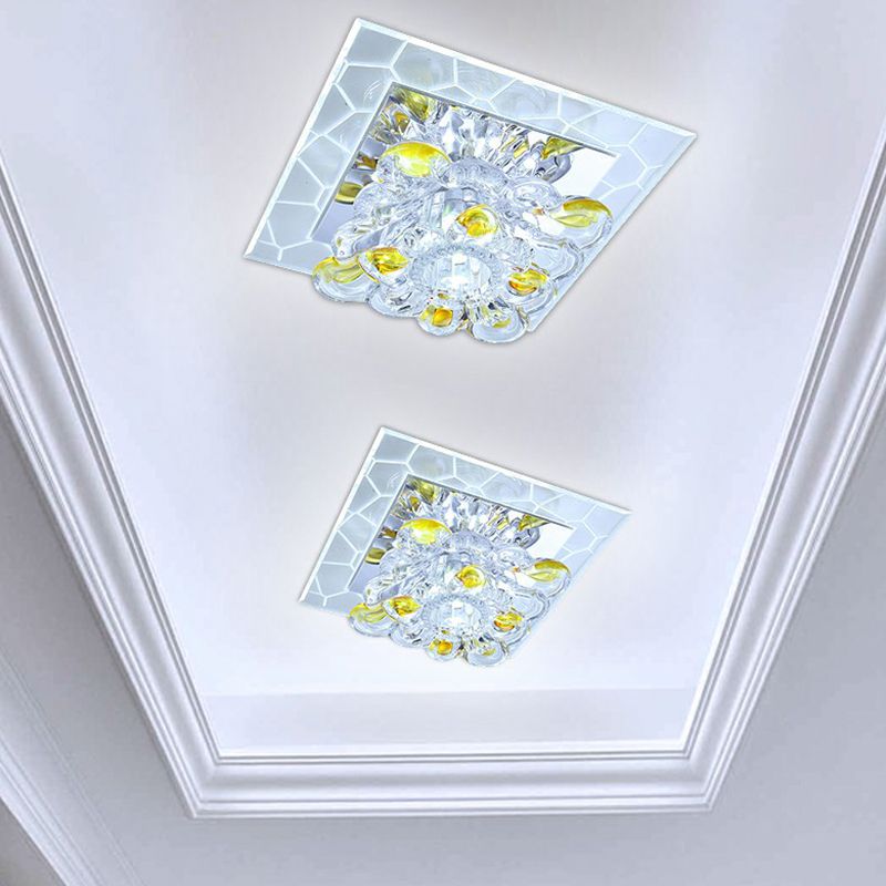 Clear Square LED Flush Mount Modern Crystal Flushmount Ceiling Light for Corridor