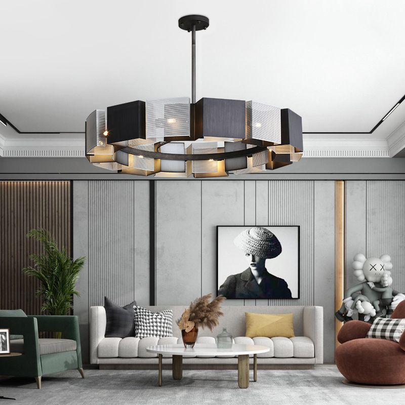 Living Room Pendant Light Kit Minimal Black Chandelier Lighting with Circle Metal Shade