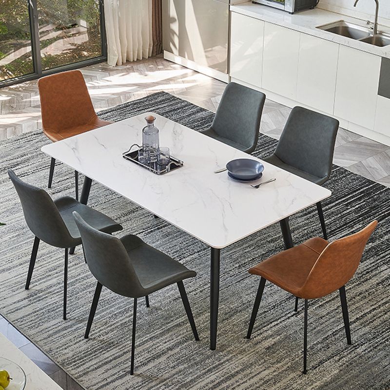 Stone Top Dining Table Rectangle Dining Table with Wood Steel Base in Black