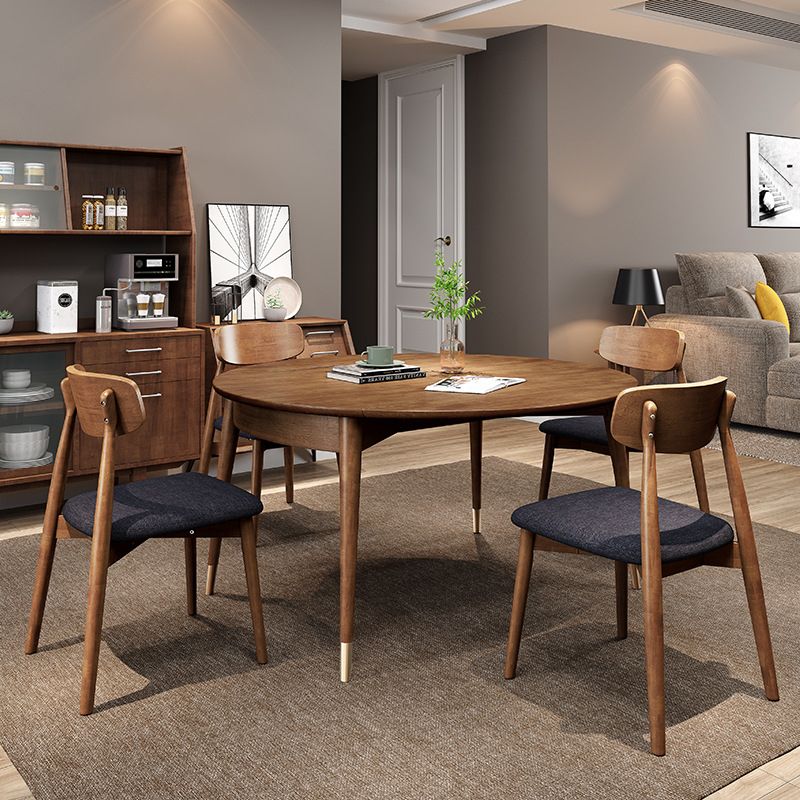 Drop-Leaf Dining Table Rubberwood Solid Wood Dining Table with 4 Legs