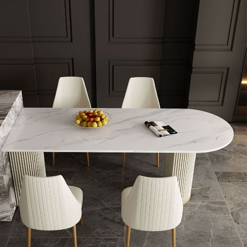 Free Form Sintered Stone Table for Restaurant Luxury White Top Table with Double Pedestal