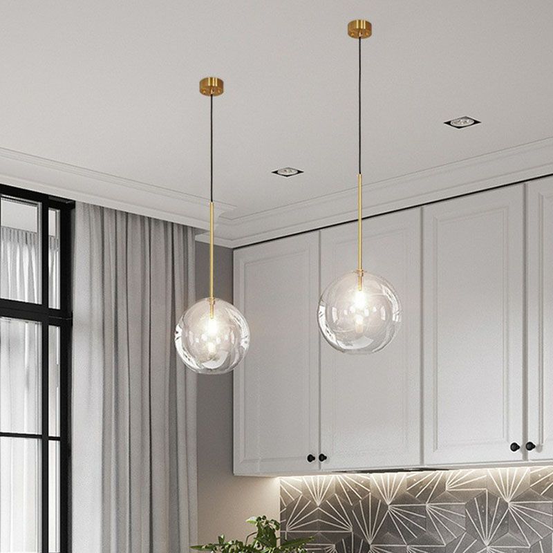 Hand-Blown Glass Globe Hanging Lamp Minimalism 1 Light Gold Finish Ceiling Pendant