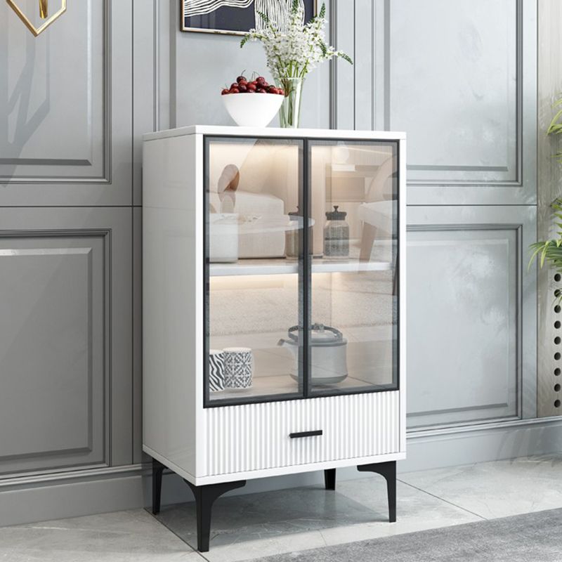 Modern Display Cabinet Faux Wood Storage Cabinet with Glass Doors for Living Room