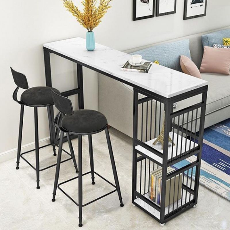 Faux Marble Top Table Glam Bar Height Pub Table with 2 Shelves