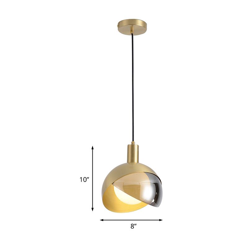 Gold 1 Light Hanging Pendant Light Farmhouse Metallic Double-Dome Suspension Lighting for Bedroom