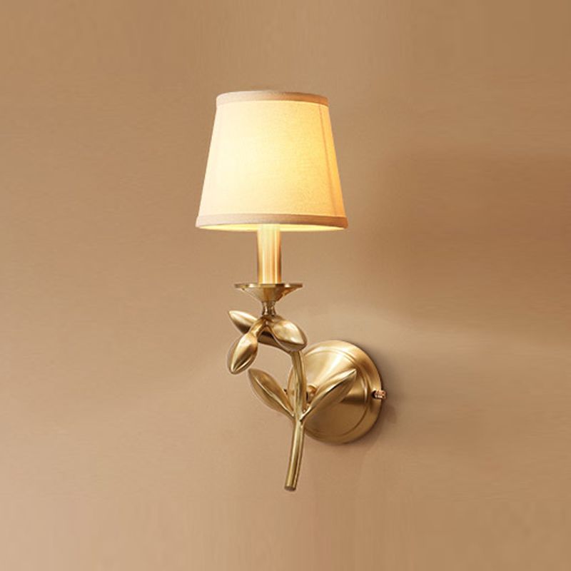American Style Branch Wall Light Natural Burlap Shade Wall Sconce with Brass