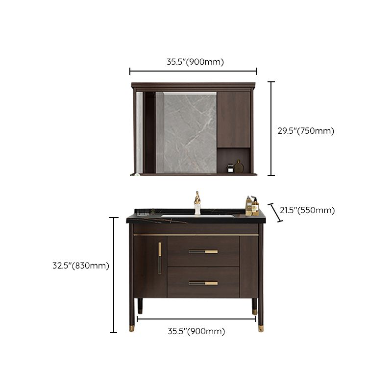 Wood Frame Bathroom Vanity Drawers Single Sink Rectangle Freestanding Vanity with Mirror