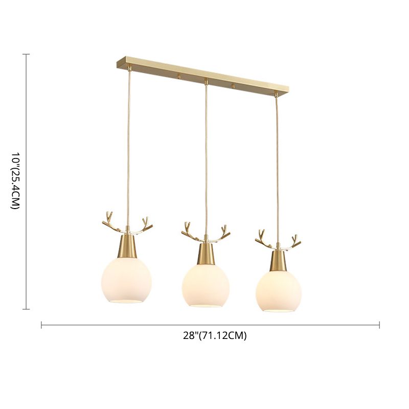 Messing gewei, lampje Noordse stijl metaalhangend licht met koepel melkglas tint