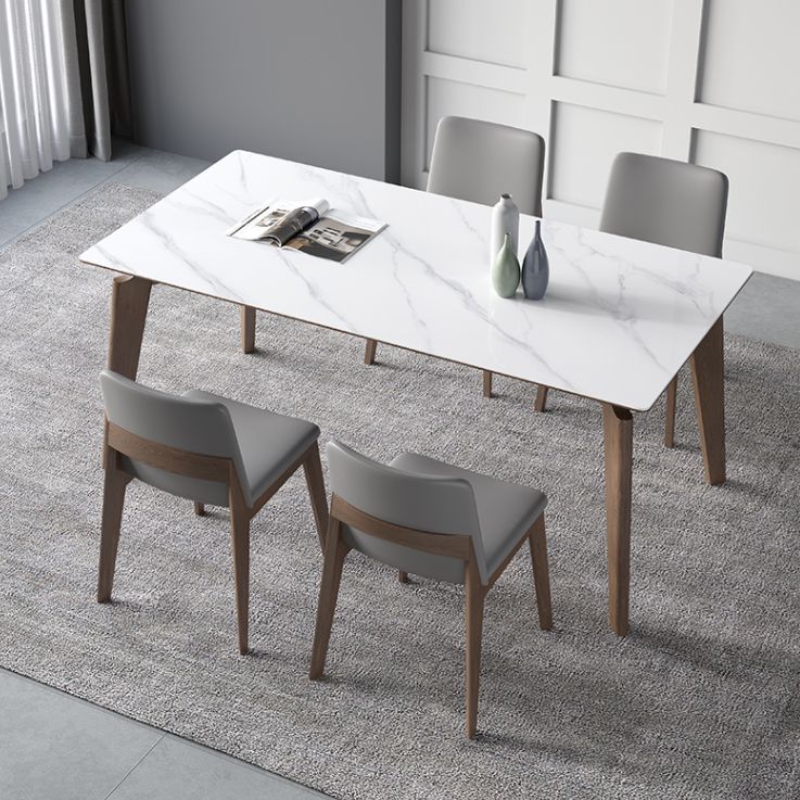 Sintered Stone Rectangle Table Medieval Modern White Table with 4 Legs for Restaurant