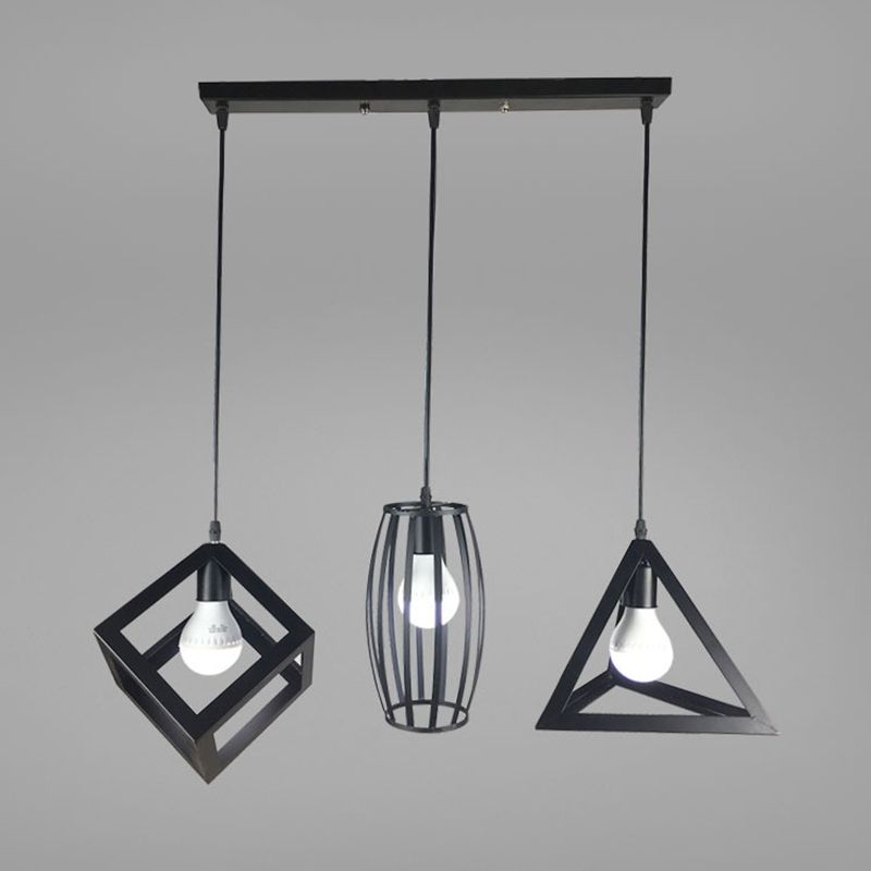 Industrial Style Hanging Lamp Geometry Iron 3 Light Island Light Fixture for Dining Table