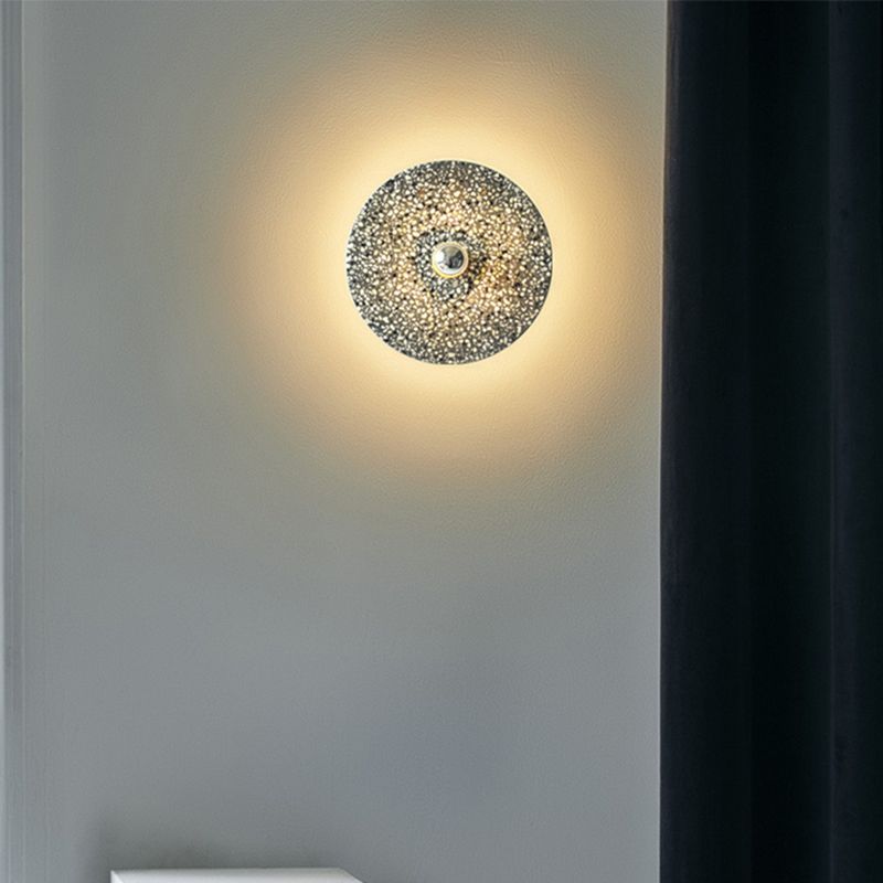 Terrazzo Plate Wall Mount Light Designer Style 1-Bulb Beige/Lake Blue Wall Lamp Sconce for Corridor