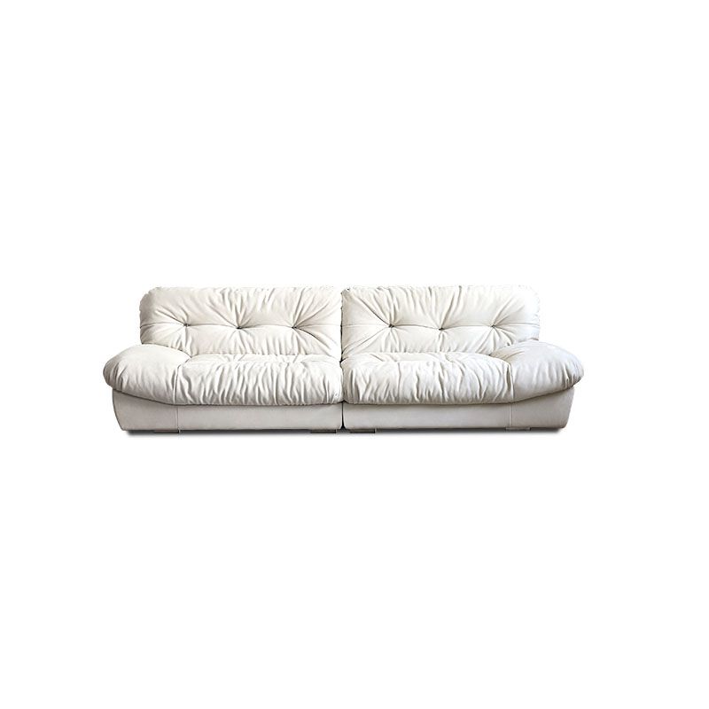 Modern Sewn Pillow Back Settee in Beige/Orange Stain Resistant Sofa