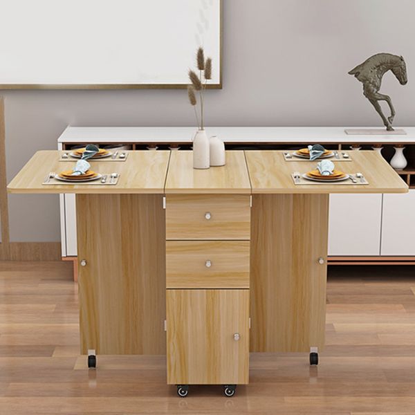 Wood Mid-Century Rectangle Table Wooden Top Table with Drop Leaf