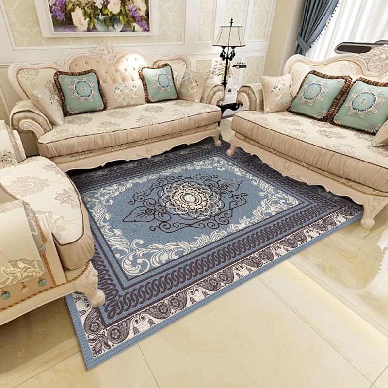 Navy Traditional Area Rug Antique Pattern Polyester Carpet Stain Resistant Rug for Home Decor
