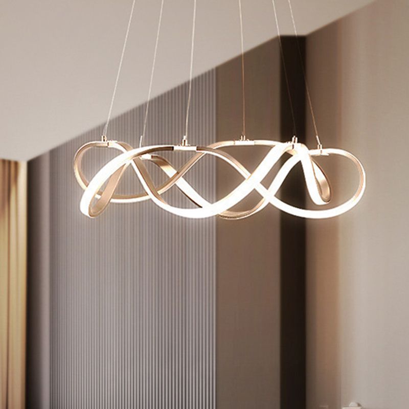 Metal Twisting Pendant Lighting Fixture Simplicity LED Gold Chandelier Lamp for Dinning Room
