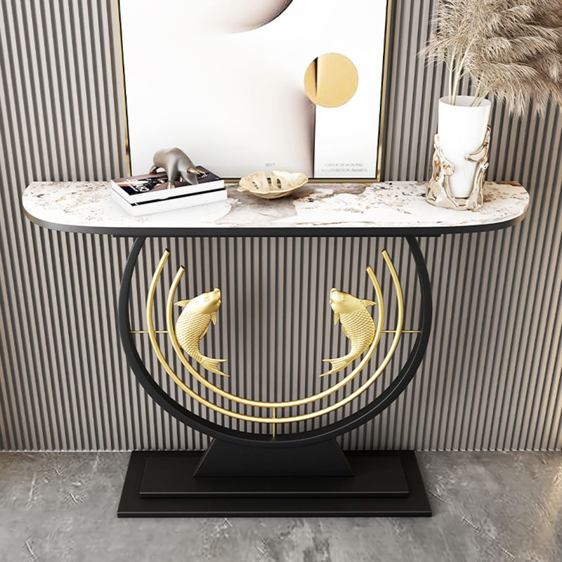 31.5" H Modern Console Accent Table Antique Finish Half Moon Console