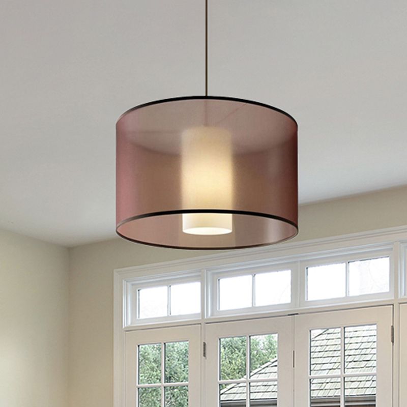 Luz colgante de cilindro Luz de tela nórdica LED marrón Luz de techo colgante, 16 "/19.5" /23.5 "Dia
