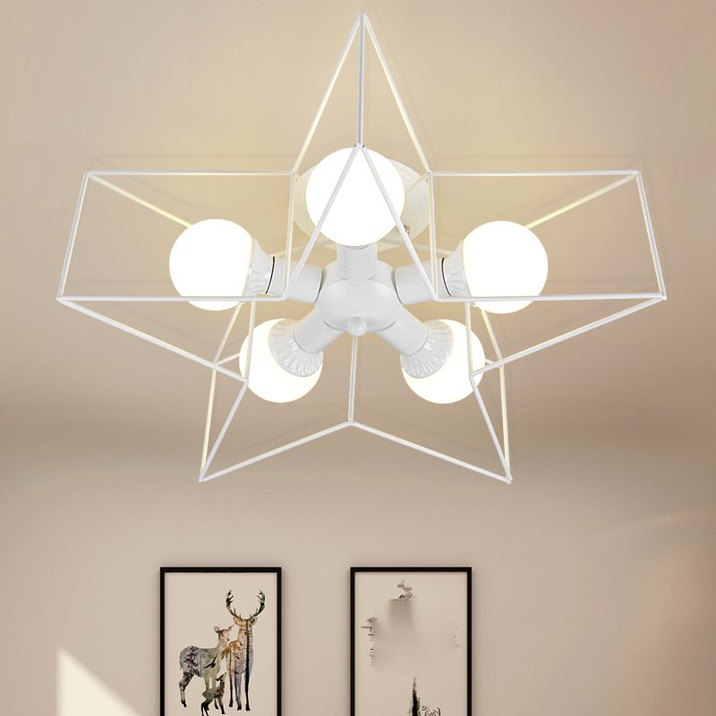 Plafoniera a stella con struttura in ferro in ferro stile retrò industriale, montaggio a semi-incasso a 5 luci