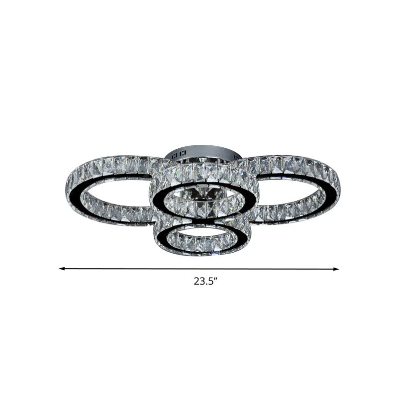 Circle Bedroom Flush Mount Lighting Crystal LED Contemporary Flush Light in Chrome, Warm/White Light