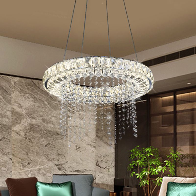 Black Ring Shape Chandelier Lighting Minimalist LED Crystal Hanging Light Fixture