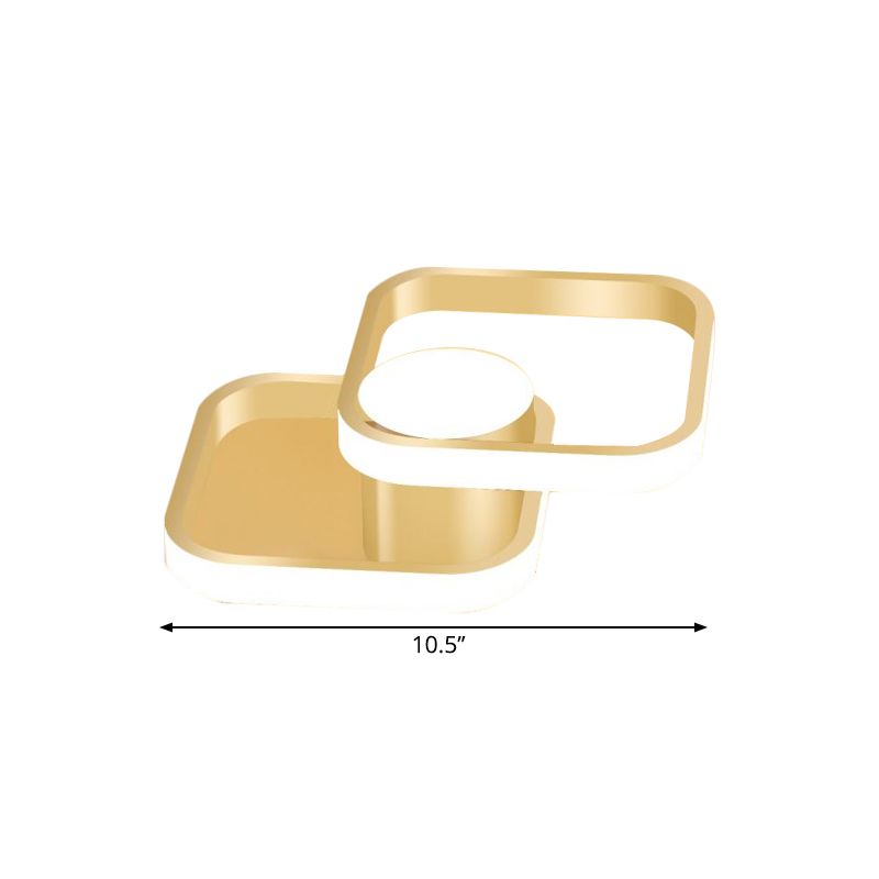 Metal Squared Frame Ceiling Lighting Simplicity LED Gold Flush Mount Fixture in Warm/White Light