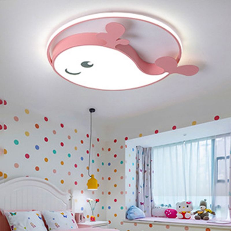 Accesorio de techo LED de delfín acrílico en soporte empotrado de hierro lacado de estilo creativo para niños para dormitorio
