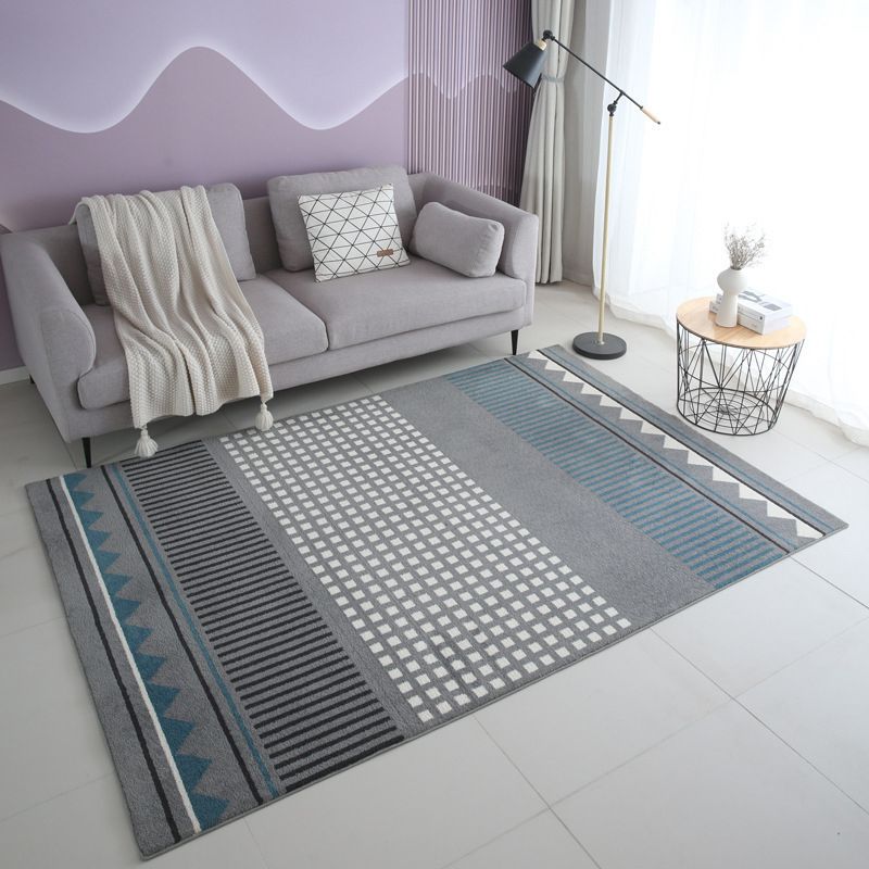 Grey Modern Carpet Polyester Striped Carpet Washable Carpet for Living Room
