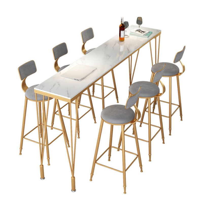 Glam Style Bistro Bar Table Rectangle Faux Marble Bar Table for Living Room