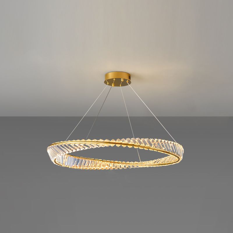 Round Shape Crystal Chandelier Modern Stainless Steel Down Lighting Pendant for Bedroom