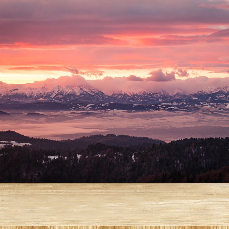 Mountain Range Sunset View Mural Wallpaper Mildew Resistant Indoor Wall Art