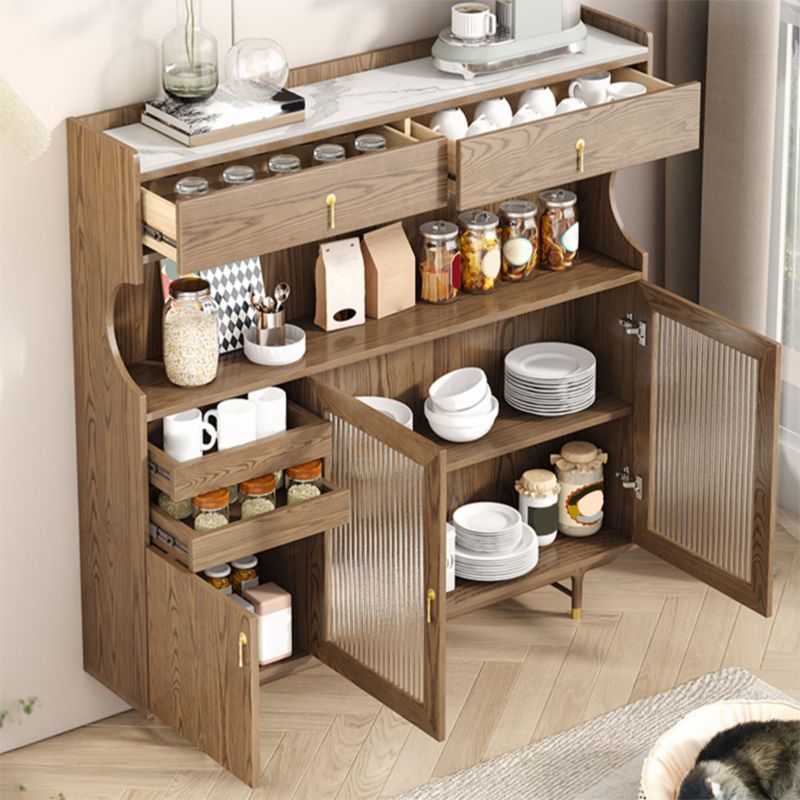 Contemporary Storage Cabinet Wooden Glass Doors Dining Hutch with Drawers
