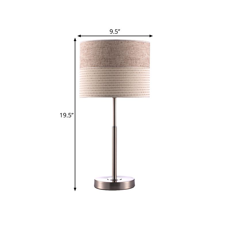 Tissu d'éclairage de nuit du cylindre contemporain 1 lampe de chevet de chevet à 1 lumière en gris crème